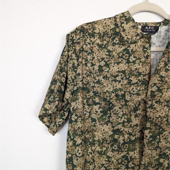 NWT A.P.C. Men's Lloyd Khaki Short Sleeve Casual Button Down Shirt Size S - Picture 4 of 10